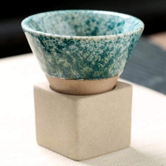 Other - Ceramic Asian Tea | Coffee Cup & Stand | Green Speckled
